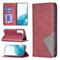 Samsung Galaxy S22 5G Case Handytasche Ledertasche Magnetic Karo Style Rot