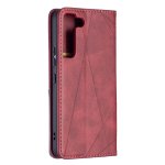 Samsung Galaxy S22 5G Case Handytasche Ledertasche Magnetic Karo Style Rot