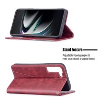 Samsung Galaxy S22+ 5G Case Handytasche Ledertasche Magnetic Karo Style Rot