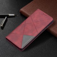 Samsung Galaxy S22 Ultra 5G Case Handytasche Ledertasche Magnetic Karo Style Rot