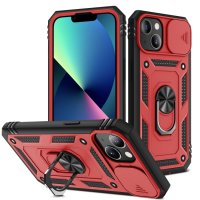 iPhone 13 mini Cover Schutzhülle TPU/PC Kombi Metallring Standfunktion Rot