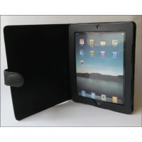 iPad Case Handytasche Ledertasche mit Ständer und Mousebett funktion ( Schwarz, Glatt)