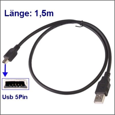 USB Kabel USB 2.0 auf mini USB 5pin ( Schwarz , 1.5 Meter )